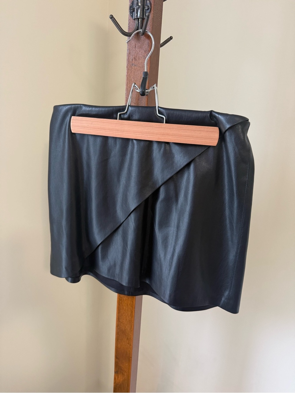 Alice + Olivia Black Faux Leather Draped Mini Skirt